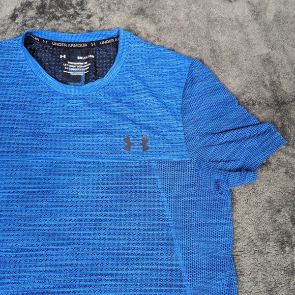 Under Armour Shirt Men Small Blue Lightweight Vanish Tee Short Sleeve Pullover - Picture 4 of 16